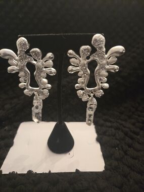 Schiaparelli Inspired Silver Crystal Drop Statement Earrings